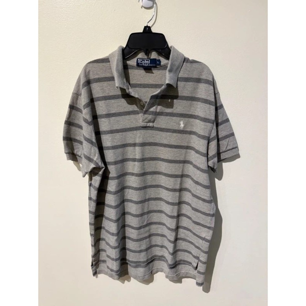 Polo Ralph Lauren Gray Striped Short Sleeve Cotton Pique Polo Shirt Men's L
